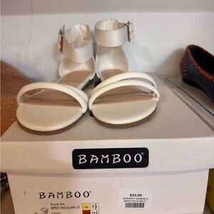 Bamboo Women's Cream Ankle Strap Sandals